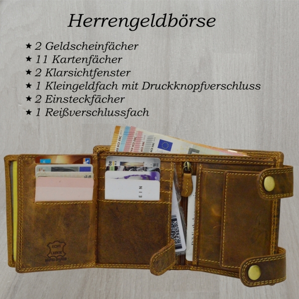 Wild Leder Portemonnaie mit Totenkopf und Hosenkette mit RFID Schutz